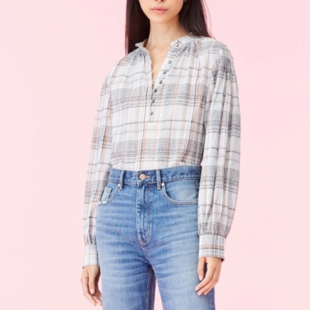 Rebecca Taylor La Vie Lurex Plaid Top in Creamsicle Combo Sz S